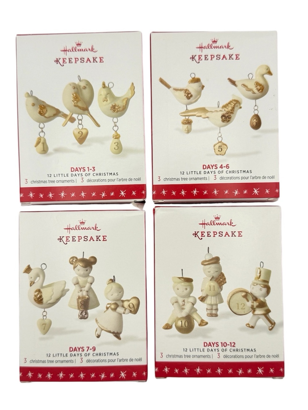 2016 Hallmark Keepsake Ornament Miniature 12 Days of Christmas Set White Gold